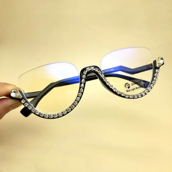Jennifer Luxury Rhinestone Cat Eye Glasses - Image 3